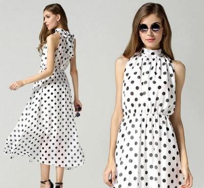 2015夏季新款圆点印花高领连衣裙 优雅气质长裙选购指南